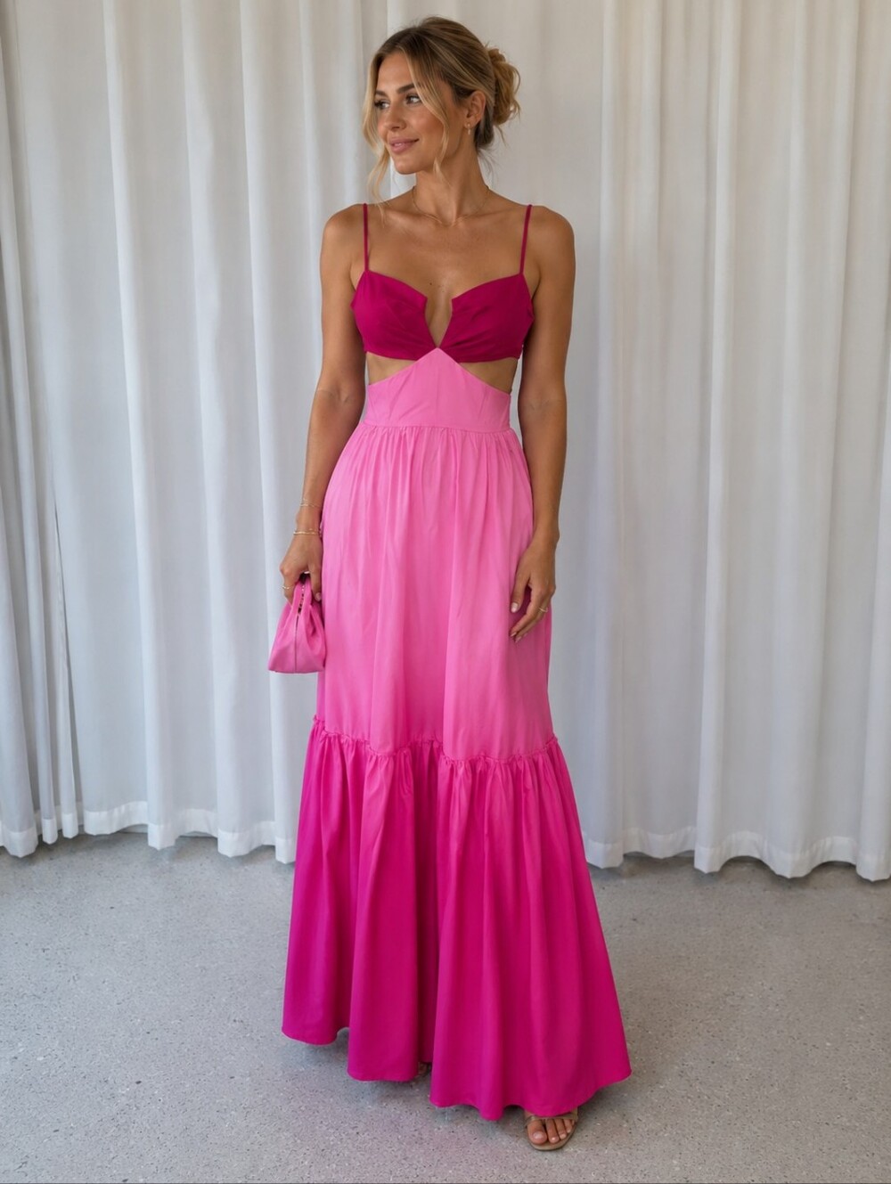 Pink Ombre Maxi Dress with Twist Bodice